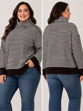 Universal Thread 3X Burgundy Striped Turtleneck Sweater NWT Plus Size